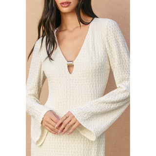 Ecru Escape Gold Trim Bell Sleeve Maxi Dress