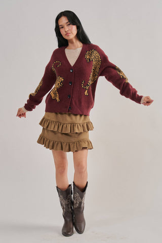 Tiger Jacquard Knit Sweater Cardigan