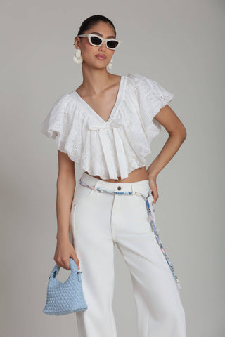 Embroidered Ruffle Crop Top