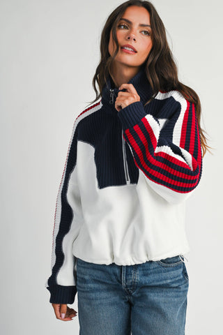 Varsity Stripe Half Zip Pullover Sweater