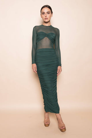 Stolen Moments Mesh Ruched Maxi Dress