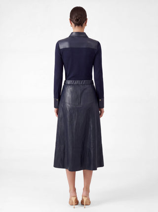 Faux Leather A-Line Midi Skirt