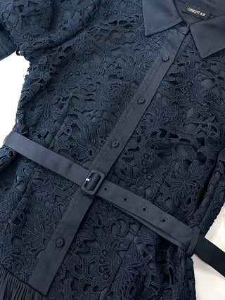 Lace Tiered Pleated Shirt Dress