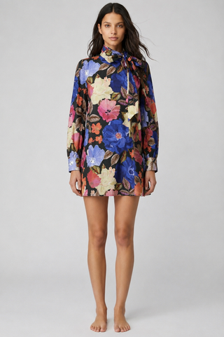 Night Blossom Tie-Neck Mini Dress