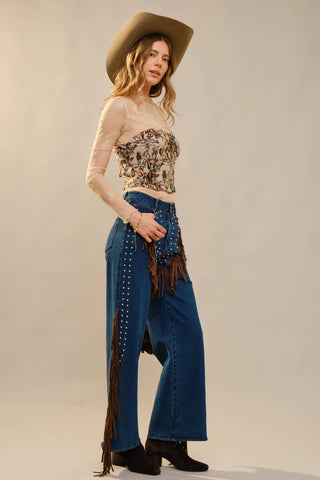 Horse Jacquard Lace-Up Corset Top