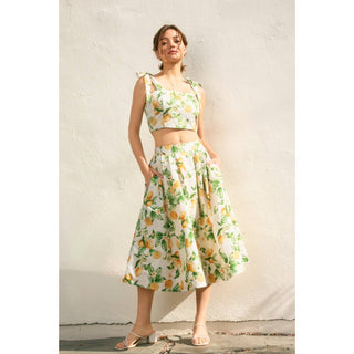 Limonata Garden Set close-up – circular midi skirt – Into The Palms boutique