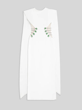 Crystal Embellished Cape Evening Maxi Dress Glam
