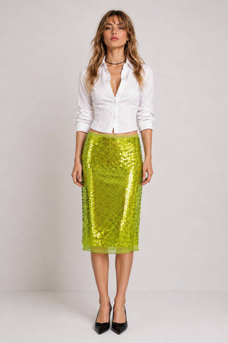 SEQUIN LACE TRIM MIDI SKIRT - PREORDER