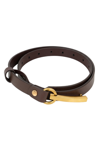 Slim Leather Belt with Bar Buckle and Minimal Gold Hardware