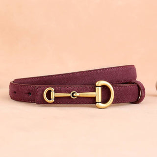 Suede Leather Horseshoebit Buckle Thin Belt For Women