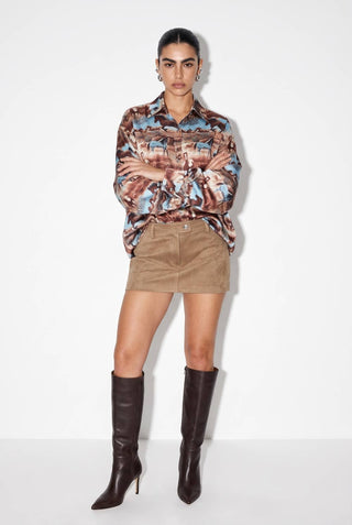 Equestrian Print Satin Oversized Blouse