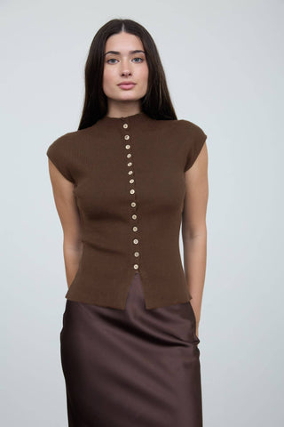 Audrey Button Knit Mock Neck Top
