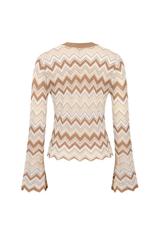 Rosé Riviera Knit Set - Geometric Pattern Knit Cardigan & Pants Set