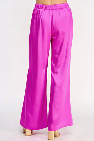 Front Pleat Wide Leg Satin Pants