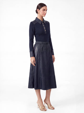 Faux Leather A-Line Midi Skirt