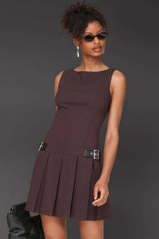 Houndstooth Pleated Mini Dress
