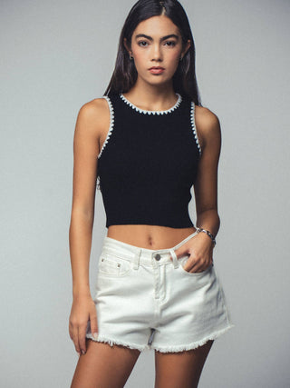 Scalloped Ribbed Knit Crop Top