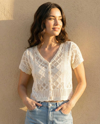 Diamond Openwork Button Front Cardigan Top – Into The Palms women's boutique