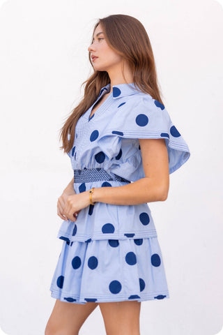 Top Stitch Statement Sleeve Polka Dot Mini Dress