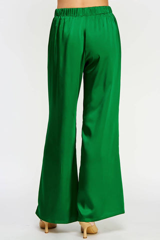 Front Pleat Wide Leg Satin Pants