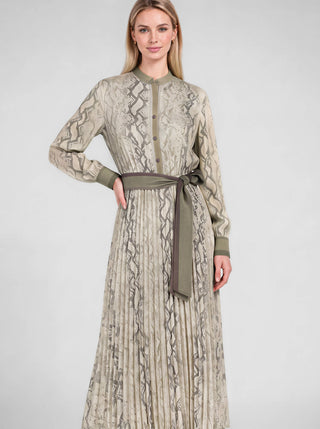 Serpentine Snakeskin Printed Pleated Shirt Midi Dress – view 2 – Into The Palms