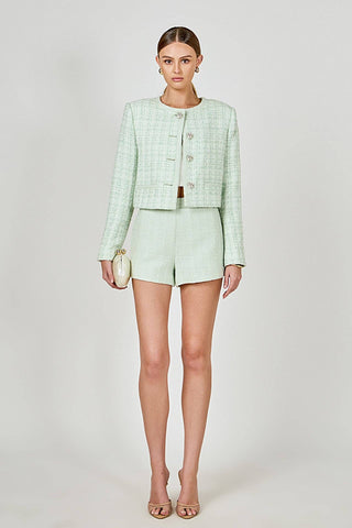 Lemi Tweed Jewel Buttoned Combo Jacket