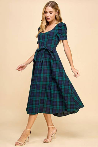 Highland Haven Tartan Plaid Midi Dress
