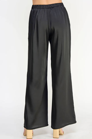 Front Pleat Wide Leg Satin Pants