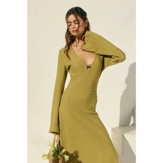 Ecru Escape Gold Trim Bell Sleeve Maxi Dress