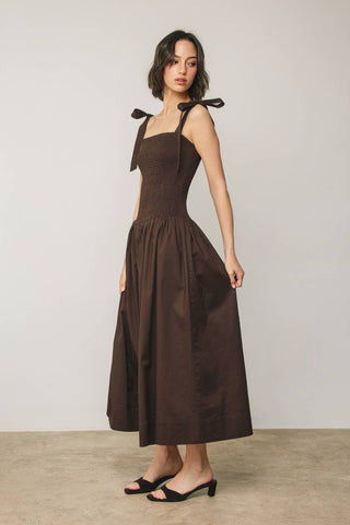Tie Shoulder Navy Drop Waist Smocked Dress
