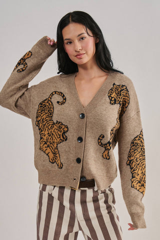 Tiger Jacquard Knit Sweater Cardigan