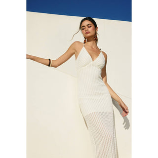 Elysian Whisper Lace and Wood Maxi Dress – wood button detail – Into The Palms boutique