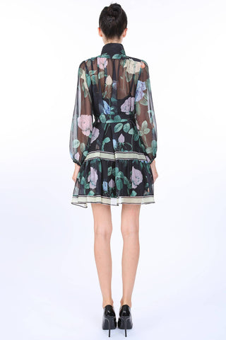 Midnight Bloom Chiffon Dress