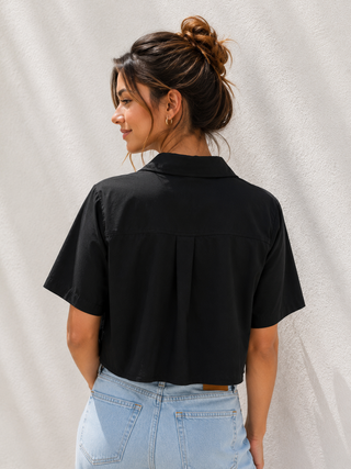 Camden Cropped Short Sleeve Button-Up Blouse