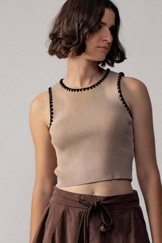 Scalloped Ribbed Knit Crop Top