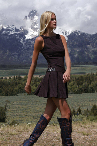 Houndstooth Pleated Mini Dress