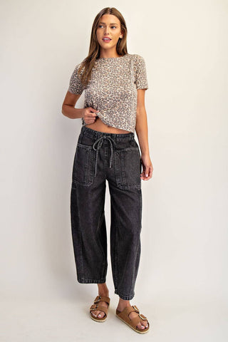 Washed Black Barrel Jeans