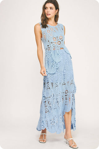 Solara Sands Asymmetric Scalloped Crochet Top And Skirt Set