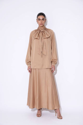 Satin Bow-Tie Blouse and Maxi Skirt Set – view 5 – Into The Palms
