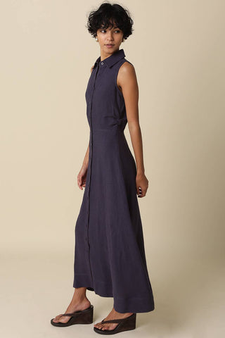 Aimme Button-Front Linen Maxi Dress