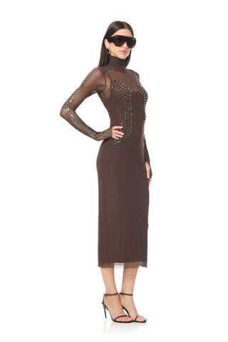 Shailene Studded Mesh Dress - Espresso by AFRM