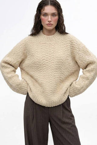 Cashmere Boucle Crewneck Pullover Sweater