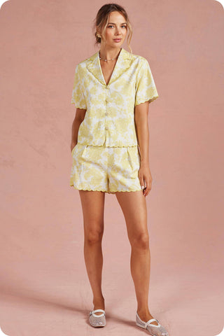 Botanical Garden Embroidery Scalloped Shorts