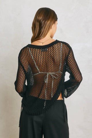 Sami Ruched Side Long Sleeve Open Knitted Top
