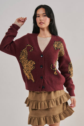 Tiger Jacquard Knit Sweater Cardigan