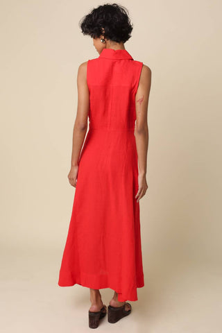 Aimme Button-Front Linen Maxi Dress – full length view – Into The Palms boutique
