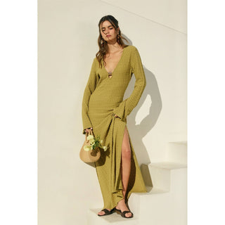Ecru Escape Gold Trim Bell Sleeve Maxi Dress