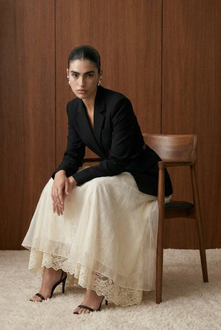 Layered Lace And Tulle Maxi Skirt