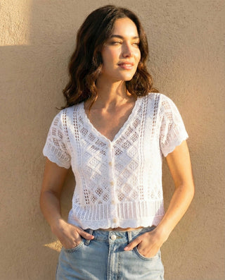 Diamond Openwork Button Front Cardigan Top – view 2 – Into The Palms