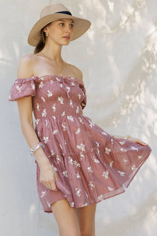 Rosette Bloom Embroidered Mini Dress